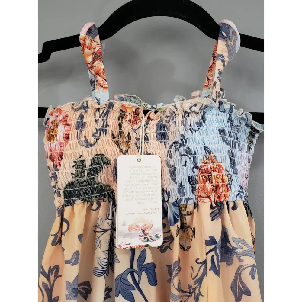 NEW SZ 2 Agua Bendita Girls Danna Kai Floral Smocked Maxi Dress tropical COASTAL